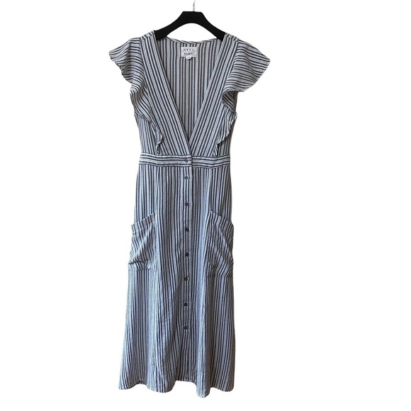 Lost and Wander ‘Kika’ Grey Striped Button-Up Midi Dress - Picture 3 of 10